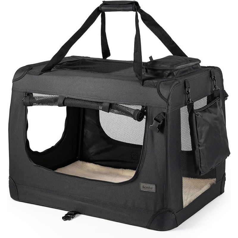 lionto Hundetransportbox faltbar für Reise & Auto schwarz