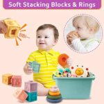 6-in-1 Montessori Baby-Spielzeug - Sensorisches Motorikset für 6-12 Monate - Stapelblöcke, Ringe, passende Eier & Saugnapf-Kreisel
