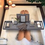 Ausziehbare Bambus-Badewannenablage mit Halterungen für Kerzen, Weinglas, Buch, Tablet, iPad und Telefon
