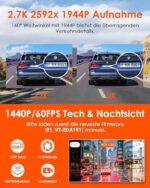 VANTRUE E1 2.7K Dashcam Mini Auto WiFi GPS, 2.5K 1440P/60FPS Dash Cam Fernbedienung Sprachsteuerung
