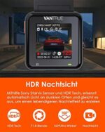 VANTRUE E1 2.7K Dashcam Mini Auto WiFi GPS, 2.5K 1440P/60FPS Dash Cam Fernbedienung Sprachsteuerung