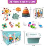 6-in-1 Montessori Baby-Spielzeug - Sensorisches Motorikset für 6-12 Monate - Stapelblöcke, Ringe, passende Eier & Saugnapf-Kreisel
