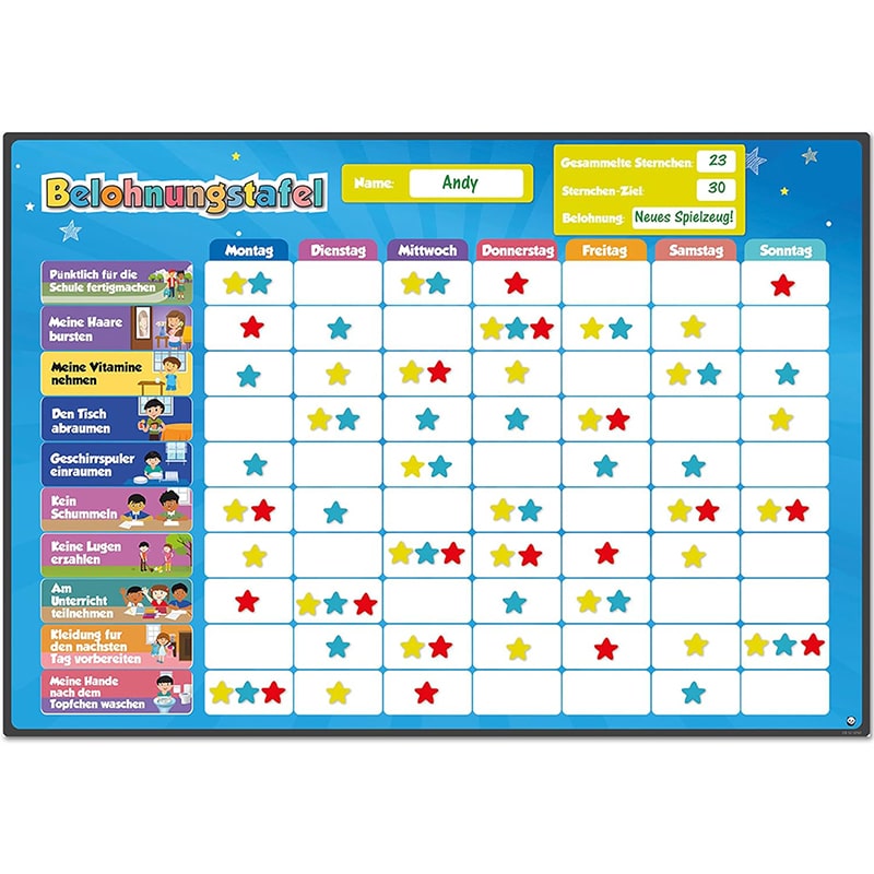 Belohnungstafel Kinder Belohnungstafel: Lernen, Verantwortung & Sauberkeitstraining! 80+ Magnet-Aufgaben, 300 Sterne