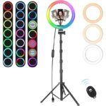 MICCYE Ringlicht mit Stativ 10 Zoll RGB Ring Light Gesamthöhe 180cm Ringleuchte Selfie Ringlicht Handy für Video Makeup Fotografie