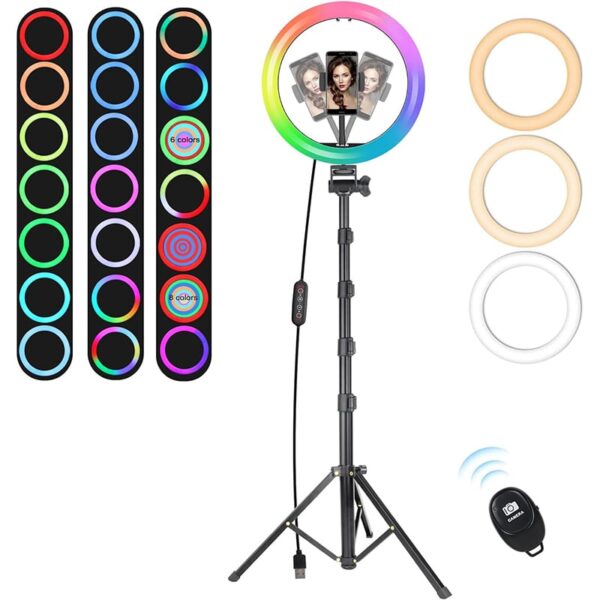 MICCYE Ringlicht mit Stativ 10 Zoll RGB Ring Light Gesamthöhe 180cm Ringleuchte Selfie Ringlicht Handy für Video Makeup Fotografie
