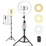 10″ LED Ringlicht mit Stativ für Handy – USB-betrieben, 3 Lichtmodi, 11 Helligkeitsstufen. Ideal für Makeup, Live-Streaming, Selfies, Video-Chats, Vlogs