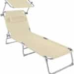 tectake® Klappbare Sonnenliege mit Dach – Verstellbare Rückenlehne, inkl. Kopfkissen – Ideal für Balkon, Terrasse, Camping, Strand