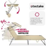 tectake® Klappbare Sonnenliege mit Dach – Verstellbare Rückenlehne, inkl. Kopfkissen – Ideal für Balkon, Terrasse, Camping, Strand