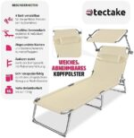 tectake® Klappbare Sonnenliege mit Dach – Verstellbare Rückenlehne, inkl. Kopfkissen – Ideal für Balkon, Terrasse, Camping, Strand
