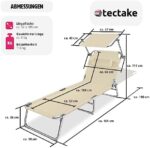 tectake® Klappbare Sonnenliege mit Dach – Verstellbare Rückenlehne, inkl. Kopfkissen – Ideal für Balkon, Terrasse, Camping, Strand