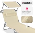 tectake® Klappbare Sonnenliege mit Dach – Verstellbare Rückenlehne, inkl. Kopfkissen – Ideal für Balkon, Terrasse, Camping, Strand