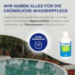 PoolsBest 5-in-1 Pool Starter Set - Komplettes Wasserpflege-Set für Einsteiger mit Mini-Multitabs, Dosierschwimmer, Pooltester, pH-Senker, Chlorgranulat & Anleitung