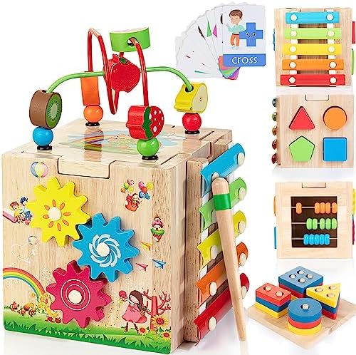 Bravmate Holz Aktivitätswürfel - 8-in-1 Montessori-Spielzeug für Kleinkinder ab 18 Monaten
