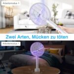 PALONE Elektrische Fliegenklatsche 2024, 3000V Elektro-Mückenklatsche & UV-Mückenlampe, 2-in-1 USB Insektenvernichter
