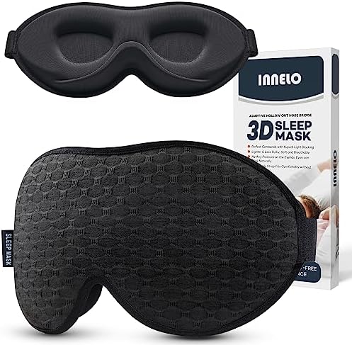 INNELO Schlafmaske 2024 - Bequem, Atmungsaktiv, 3D, Lichtblockierend, mit Memory Foam und Nasenpads für Reisen
