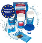 PoolsBest 5-in-1 Pool Starter Set - Komplettes Wasserpflege-Set für Einsteiger mit Mini-Multitabs, Dosierschwimmer, Pooltester, pH-Senker, Chlorgranulat & Anleitung