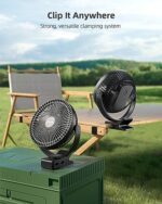 Koonie 20cm Clip-On-Ventilator, USB, 10.000 mAh Akku, 4 Geschwindigkeiten