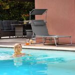 tectake® Klappbare Sonnenliege mit Dach – Verstellbare Rückenlehne, inkl. Kopfkissen – Ideal für Balkon, Terrasse, Camping, Strand