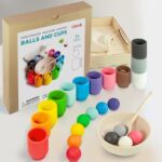 Ulanik Montessori Holzkugeln - Spielzeug für Kleinkinder ab 1 Jahr, 12 Holzkugeln Bunt