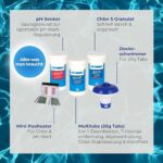 PoolsBest 5-in-1 Pool Starter Set - Komplettes Wasserpflege-Set für Einsteiger mit Mini-Multitabs, Dosierschwimmer, Pooltester, pH-Senker, Chlorgranulat & Anleitung