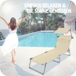 tectake® Klappbare Sonnenliege mit Dach – Verstellbare Rückenlehne, inkl. Kopfkissen – Ideal für Balkon, Terrasse, Camping, Strand