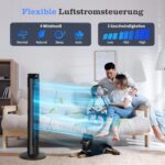 Aigostar Leiser Turmventilator, 4 Modi, 3 Geschwindigkeiten, 12H Timer, 65° Oszillation, Fernbedienung, Energiesparend, Schwarz