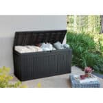 Koll Living Kissenbox 270L Graphit – Wasserdicht, Belüftet, Holzoptik, Belastbar bis 250kg
