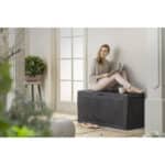Koll Living Kissenbox 270L Graphit – Wasserdicht, Belüftet, Holzoptik, Belastbar bis 250kg