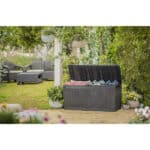 Koll Living Kissenbox 270L Graphit – Wasserdicht, Belüftet, Holzoptik, Belastbar bis 250kg