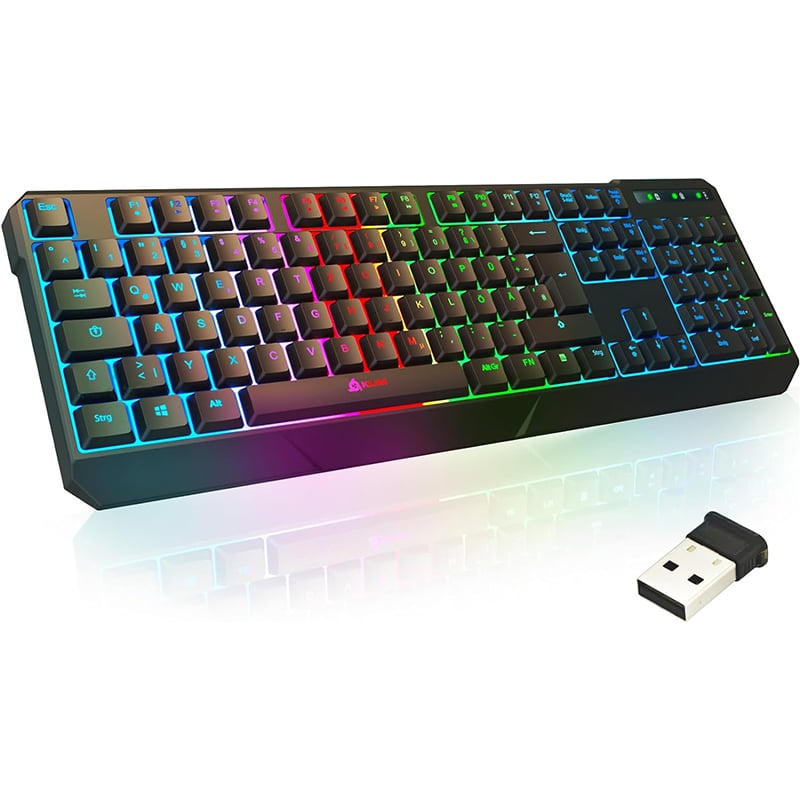 KLIM Chroma Wireless Gaming-Tastatur – Kabellos, Ergonomisch, Wasserdicht, RGB, für PC/PS4/PS5/Mac
