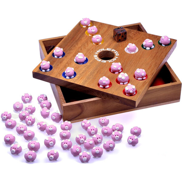 LOGOPLAY Pig Hole - Big Hole Schweinchenspiel - Würfelspiel - Gesellschaftsspiel - Brettspiel aus Holz