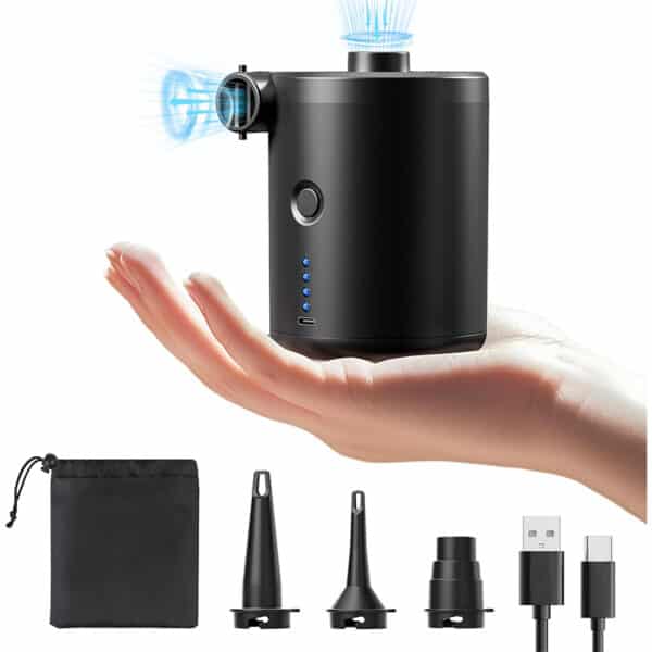 QPAU Elektrische Luftpumpe – 5000 mAh Akku & 3 Düsen