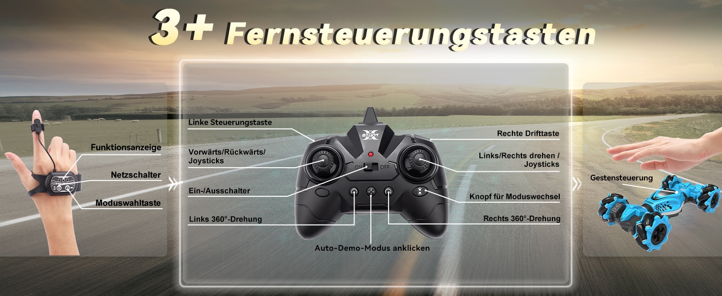 Dysaim RC Offroad Stunt Auto – 2,4 GHz Ferngesteuertes Auto für Kinder ab 6 Jahren, Indoor & Outdoor, 2 Akkus, Musik & Handsteuerung