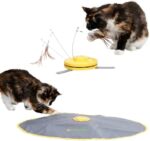 Kerbl Catch the TailFeather 2-in-1 Katzenspielzeug: Rotierender Stab & Federwedel, 3 Modi, Automatische Abschaltung