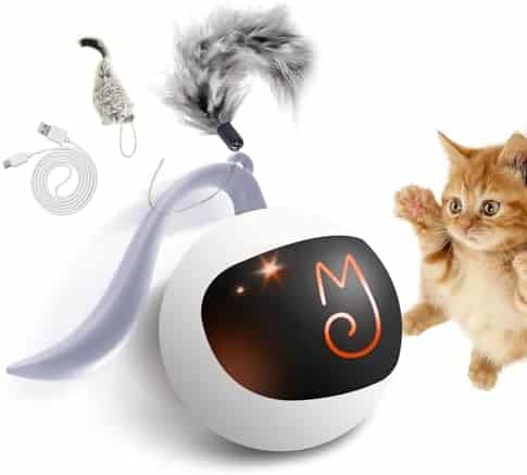 Migipaws Elektrisches Katzenspielzeug 3-in-1 - Beweglicher Ball, Plüschmäuse & Federn, DIY, USB Wiederaufladbar