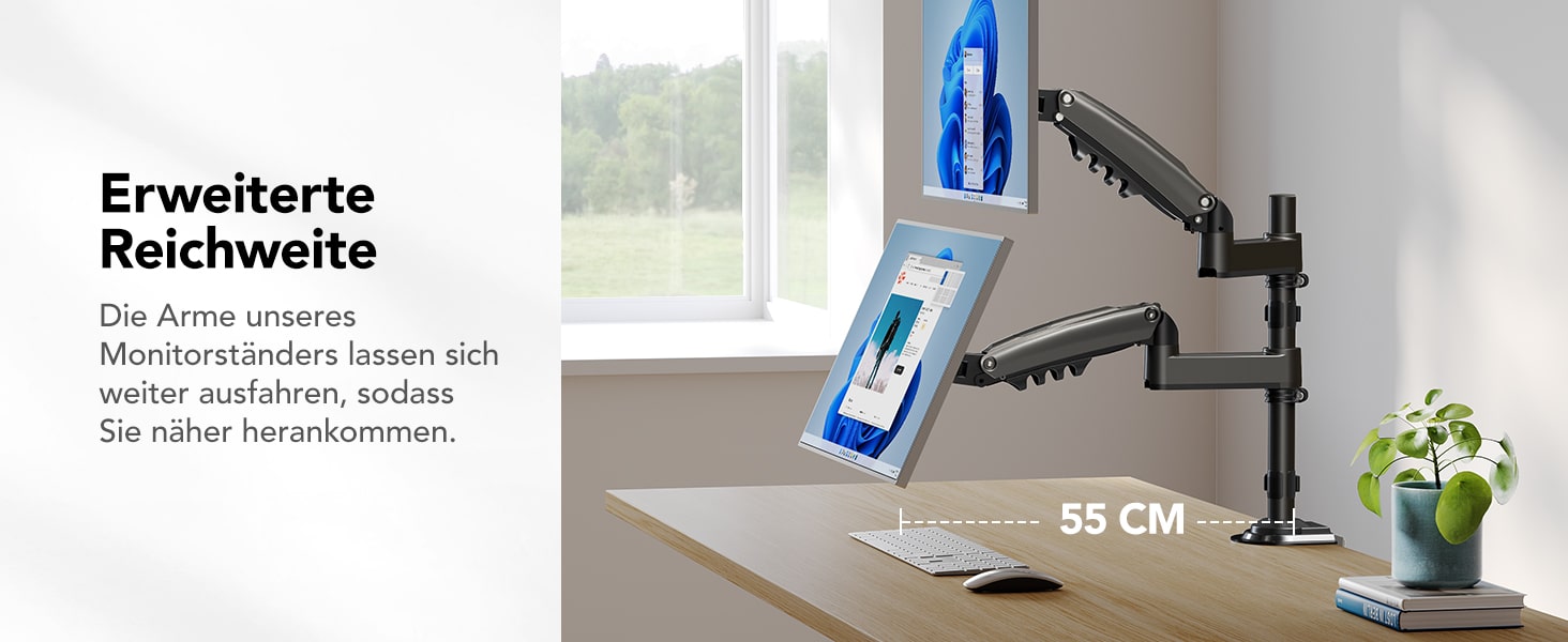 4a480b0e-0fdd-43fb-a4e6-88e958dd0695.__CR0,0,1464,600_PT0_SX1464_V1___ HUANUO Monitor Halterung für 13-32 Zoll, 9kg Pro Arm, Höhenverstellbar, Neigbar & Schwenkbar, VESA 75/100mm