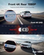 REDTIGER 4K Dashcam Vorne & Hinten, 3,18" Touchscreen,