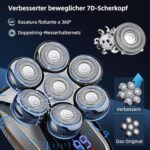 7-in-1 Elektrorasierer für Herren – IPX7 Wasserdicht, 7 Rotierende Köpfe, Bart- & Nasenhaarschneider