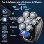 7-in-1 Elektrorasierer für Herren – IPX7 Wasserdicht, 7 Rotierende Köpfe, Bart- & Nasenhaarschneider
