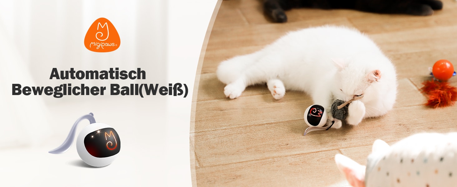 Migipaws Elektrisches Katzenspielzeug 3-in-1 - Beweglicher Ball, Plüschmäuse & Federn, DIY, USB Wiederaufladbar