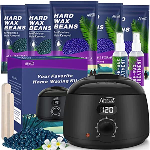 ANRUZ Waxing Set- Digital Wachswärmer Wachs Haarentfernung mit 500g Wachsperlen