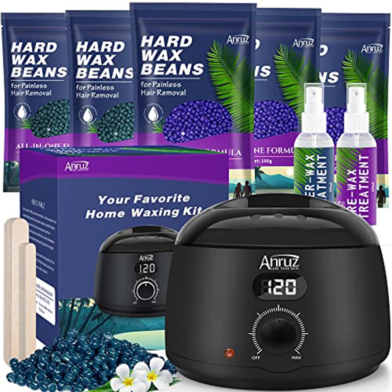 ANRUZ Waxing Set- Digital Wachswärmer Wachs Haarentfernung mit 500g Wachsperlen
