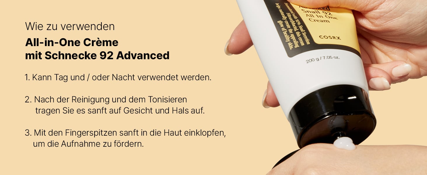 COSRX Advanced Snail 92% All-in-One Cream 200g – Feuchtigkeit & Hyaluron für empfindliche Haut, Anti-Rötungen