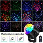 SEBRUANC Disco Kugel – 3W RGB Musikgesteuertes Partylicht mit Fernbedienung, 360° Rotierend für Zuhause, Geburtstagsfeiern, KTV und Weihnachten