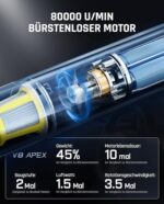 Fanttik Slim V8 Apex Akku-Autostaubsauger – 19000 Pa, 4-in-1 Mini-Luftgebläsepumpe für Auto & Zuhause