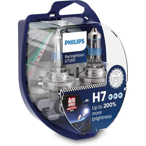 Philips Halogen RacingVision GT200 H7 Scheinwerferlampe +200%, Doppelset 12972RGTS2 Twin box, Silber