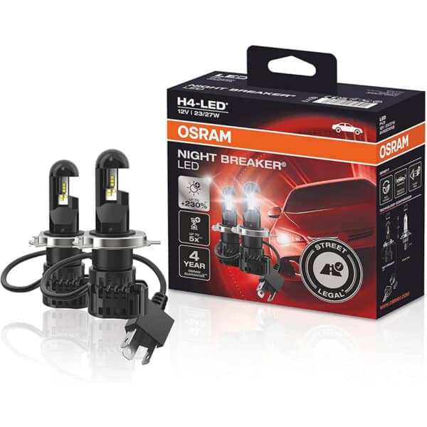 OSRAM NIGHT Breaker H4-LED – Bis zu 230% mehr Helligkeit, legales Abblend- und Fernlicht für Deutschland und Österreich, Schwarz