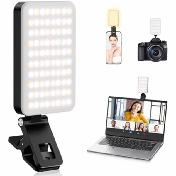Selfie Licht 80 LED, 3000-6500K, 5 Modi, 2000mAh Akku, CRI 95+ für iPhone, iPad, Laptop & Kamera