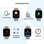 Popglory Smartwatch 1.85 Zoll mit Bluetooth Anrufen, SpO2 & Fitness-Tracking