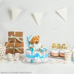 Windeltorte Blau Motorrad mit Kuscheltier – Geschenk zur Geburt & Taufe inkl. Karte